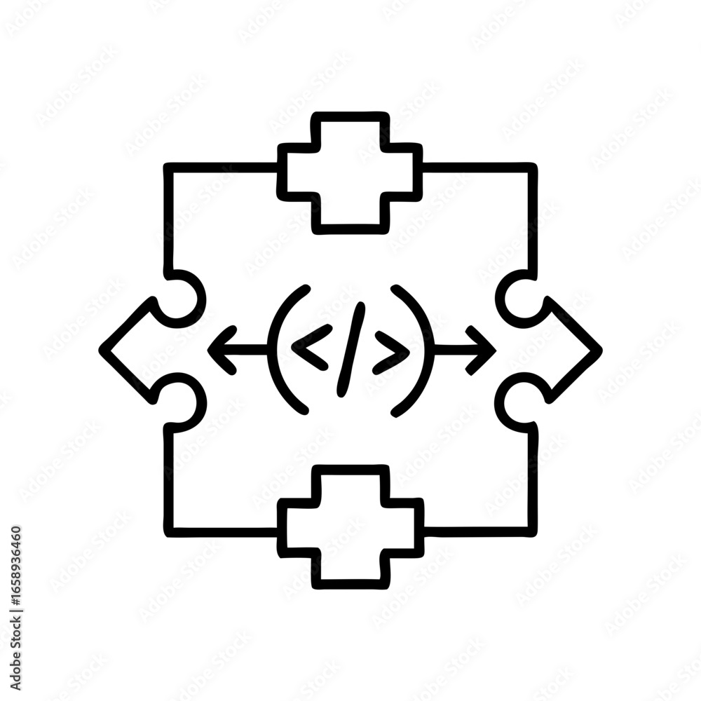 Aufkleber data flow icon with puzzle pieces and arrows in minimalist style
