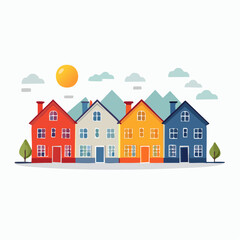 Colorful Row Of Houses With Mountains In Background