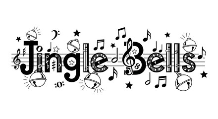 Festive Jingle Bells graphic design with musical notes and bells