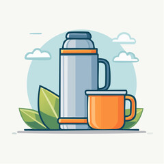 Stylish Thermos And Orange Mug Illustration