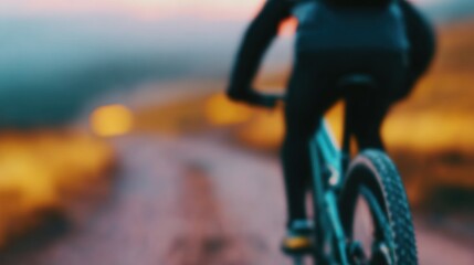 Rider on mountain bike navigating a winding dirt trail at sunset