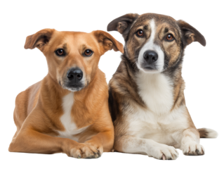 Adorable Pair of Dogs Studio Shot Two Mixed Breed Puppies Lying Together