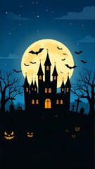 Halloween castle silhouette at night