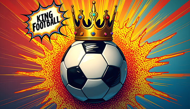 Comic-Fu&szlig;ball mit Krone und Pop-Art-Explosion - Hobby Wallpaper - Sport Hintergrundbild
