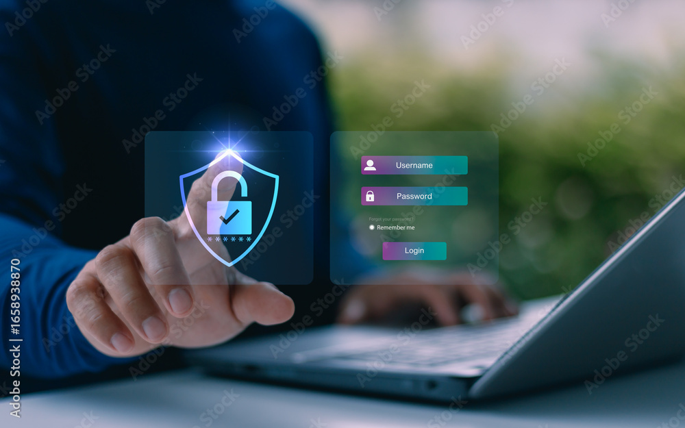 Fototapete cybersecurity login authentication with username and password protection, secure access system and d