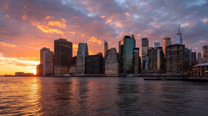 Obraz premium City skyline sunset over water