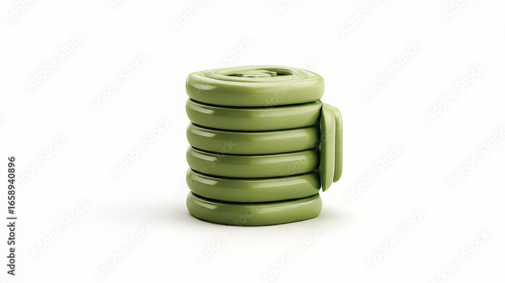 Poster abstract green 3d animation: stacked rings rotating smoothly on white background