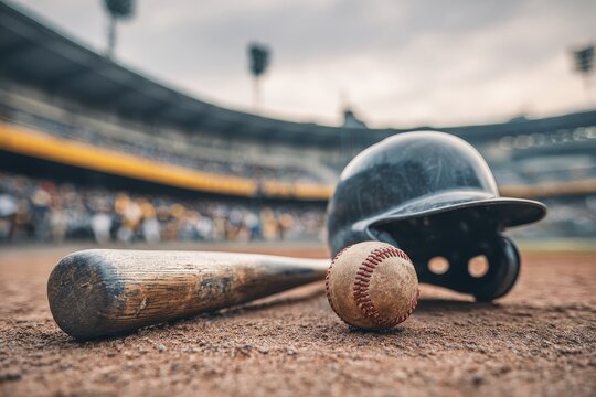 Baseball equipment on a field