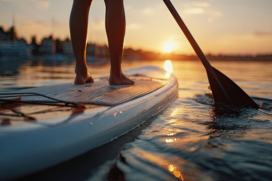 Stand-up paddleboarding at sunset