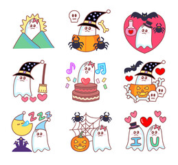 halloween, ghost, pumpkin, magician, heart, love, spider, bat, birthday, cake, sticker