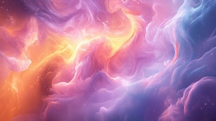 Dreamy pastel ethereal background with soft clouds, blurred floating spirits in light pink, lavender, blue, and yellow hues, mystical aura effect for fantasy games, digital art, and surreal visuals