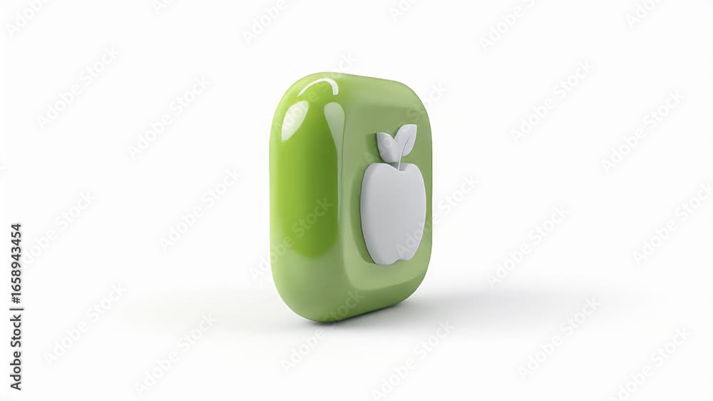 Poster animated green capsule: 3d rotating glossy object on white background