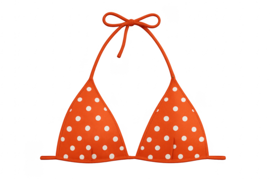 Orange polka dot bikini top on transparent background