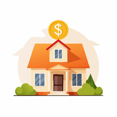 Fototapeta premium Simple Illustration Of House With Dollar Sign Above