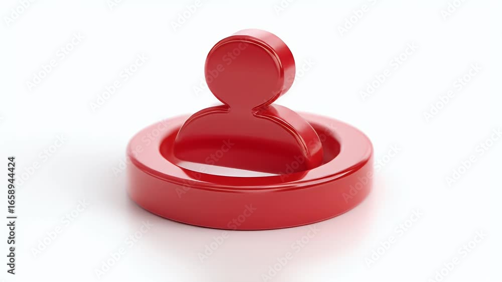 Poster abstract red 3d icon: dynamic rotating profile symbol
