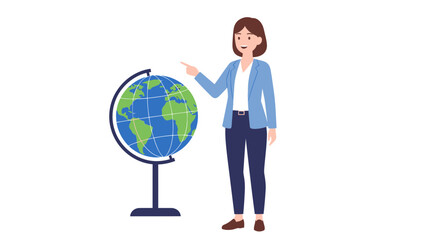 Fototapeta premium An Attractive Young Woman Explains Something About the World Globe
