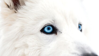 Fototapeta premium Close-up of a white dog's face, intense blue eyes