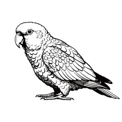 black and white silhouette of a parrot on a white background