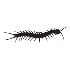 black and white silhouette of a centipede on a white background