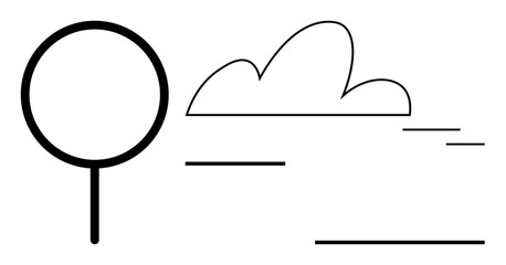 Stylized tree alongside a cloud and abstract minimalist lines conveying tranquility, environment, and simplicity. Ideal for nature, sustainability, mindfulness, balance, minimalism, outdoor