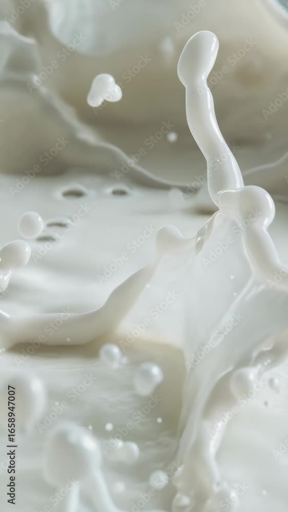 Poster milk in liquid form splashing out of a container.