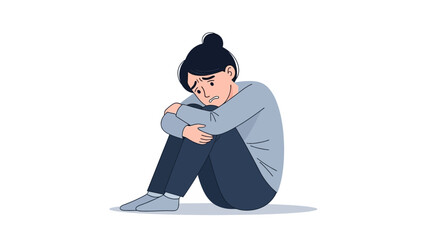 Isolated figure showing expression of despair, encapsulating solitude and sorrow in minimalist design that showcases mental health challenges and