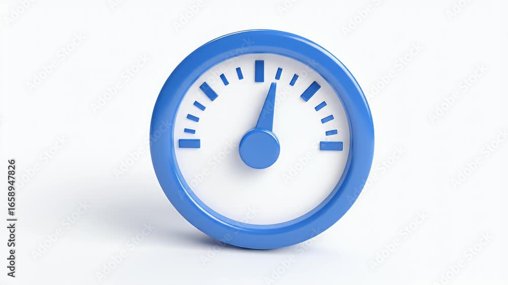 Poster animated 3d gauge: blue meter progressing, clean minimalist design, dynamic loading animation
