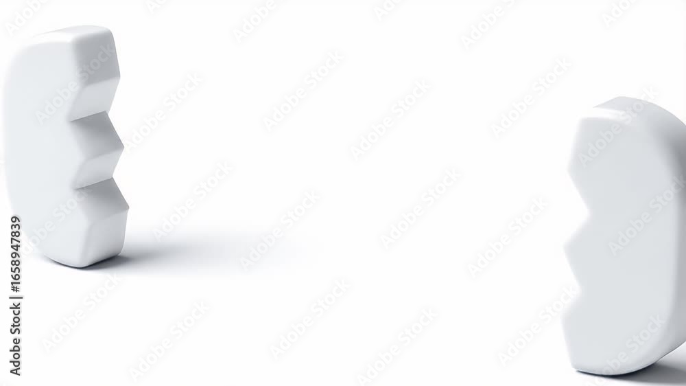 Poster abstract 3d animation: white shapes interlock, dynamic motion graphics