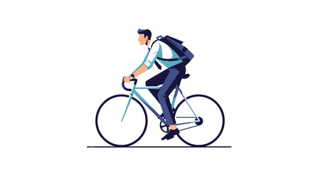 Naklejka premium Stylized Illustration of a Commuter Cycling to Work with a Backpack, Representing Sustainable Urban Transportation and Healthy Lifestyle Choices
