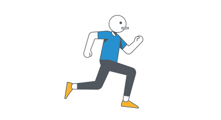 Minimalist character in dynamic running pose isolated on clean white background capturing energy and motion with cartoon style