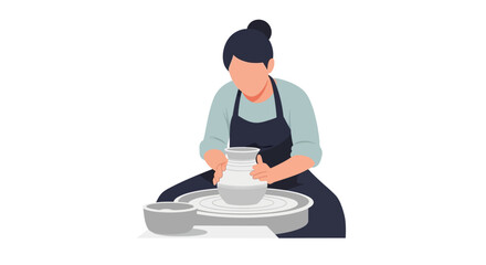 Woman crafting pottery on wheel, shaping clay with hands in studio, expressing artistry through ceramic creations, embracing handmade traditions and