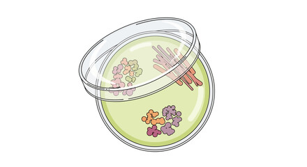 Illustration of petri dish with microbial growth patterns, isolated for scientific analysis and laboratory experimentation visual research 74