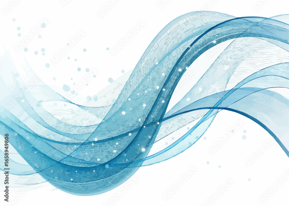 Poster abstract flowing blue waves with sparkling light effects on a clean white background design element