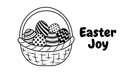 Basket of patterned Easter eggs with the text "Easter Joy".
