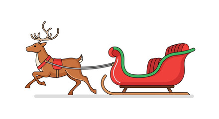 Enchanting Journey Awaits: A Dynamic Illustration of a Reindeer Pulling a Vivid Sleigh Across a Crisp White Landscape with Holiday Magic Radiating