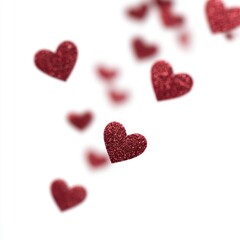 Obraz premium Red glitter hearts floating on white background