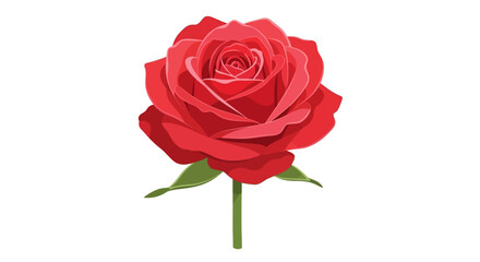 Naklejka premium Exquisite digital rendering of a vibrant red rose showcasing intricate petal layering and verdant stem on a crisp white canvas