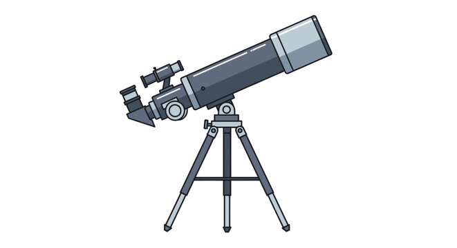 Illustration of a telescope instrument on a tripod stand,isolated on white background, ideal for astronomy illustrations and educational
