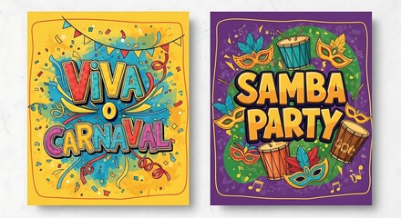 Fototapeta premium Vibrant Carnival and Samba Party Posters in Colorful Cartoon Style