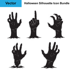 Set of Zombie Hands Rising From Grave Halloween Silhouettes