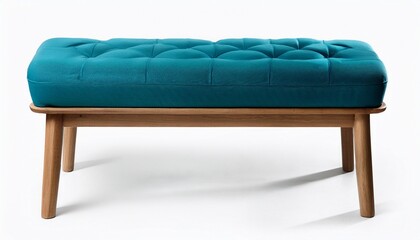 elegant teal upholstered bench with wooden legs modern home decor blue on white background