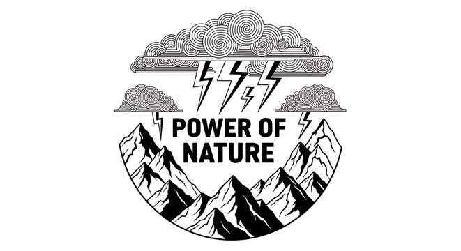 Bold Mountain Graphic: Power of Nature with Lightning and Clouds