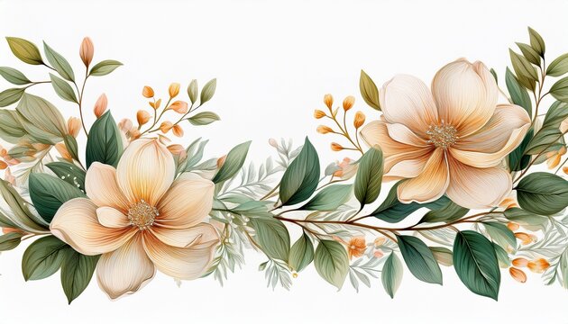 delicate floral branch border isolated on white background