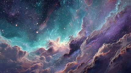 Obraz premium Colorful nebula with stars and clouds of gas in a dark space background.