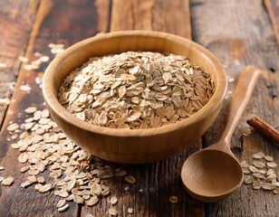 oatmeal in wooden bowl and spoon