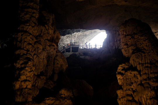Exploring a cave in Ha Long Bay, Vietnam
