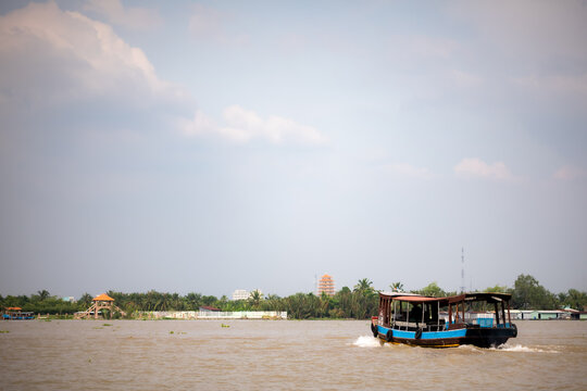 boat on the river in the Mekong Delta area of Vietnam