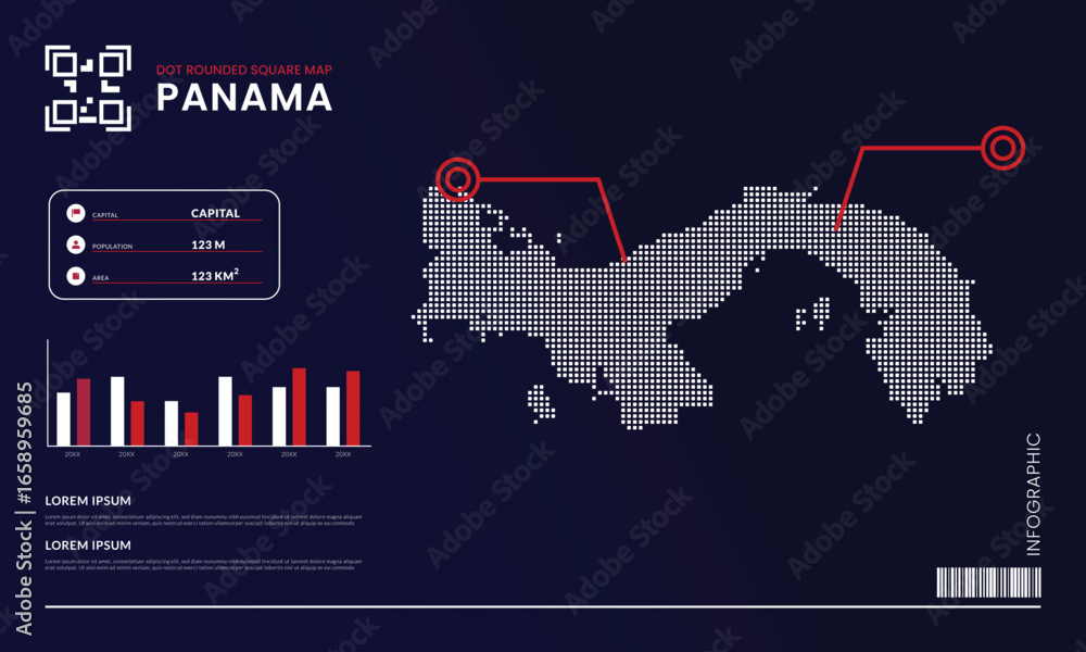 Poster layout infographic template with panama rounded square dot map