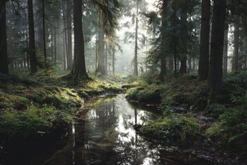 Obraz premium Misty forest stream