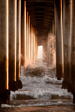waves under the pier in Los Angeles